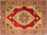 handmade Traditional Kirman Red Tan Hand Knotted RECTANGLE 100% WOOL area rug 9x12